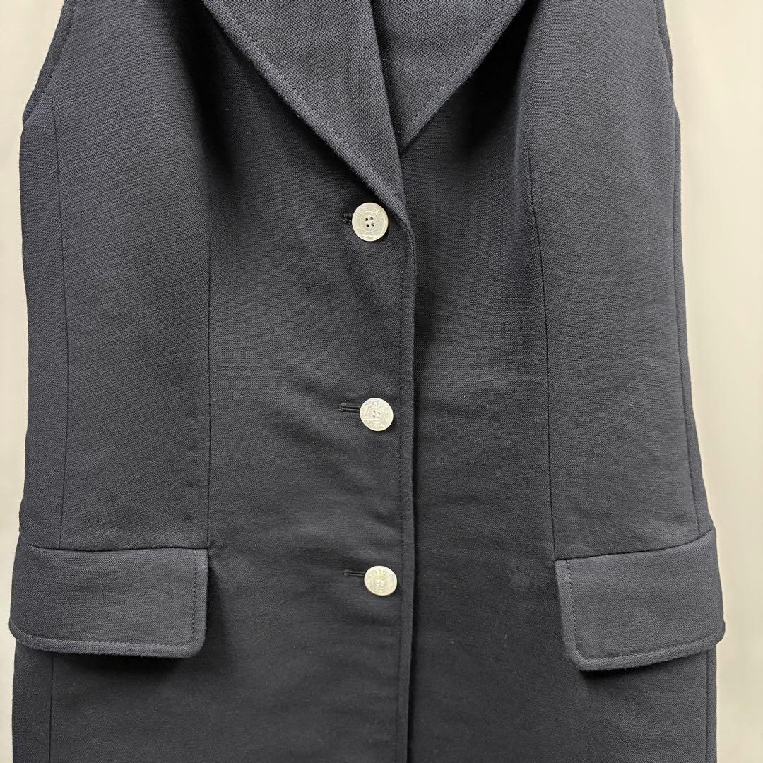 【N30】真贋済　HERMES エルメス　ジレ　ロングベスト　ネイビー　ウール