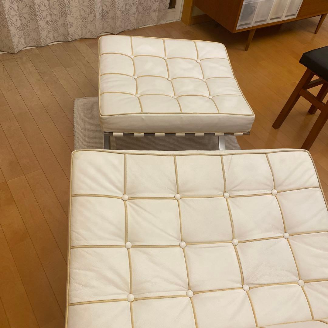 ◯バルセロナチェア リプロダクト ホワイト オットマン付き デザイナーズ 白