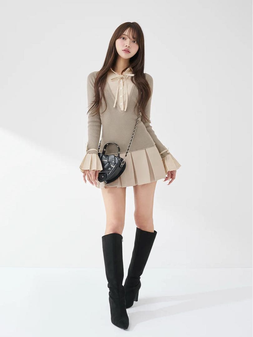 Darich シャツドッキングプリーツミニワンピース GRY グレー FL