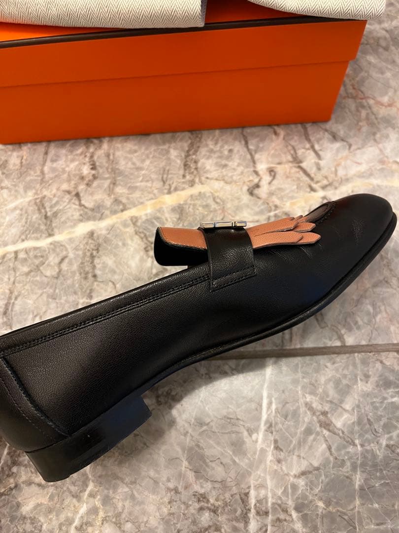 HERMES エルメス　モカシン ロワイヤル　36.5 ブラック✖️ピンク