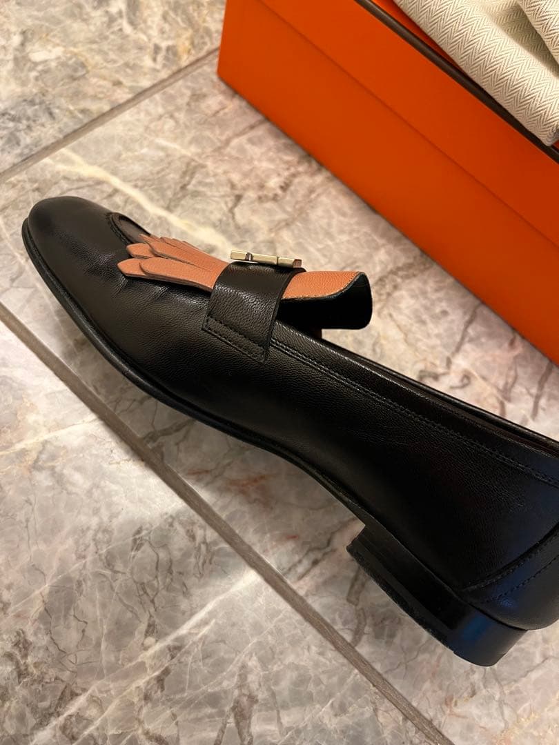 HERMES エルメス　モカシン ロワイヤル　36.5 ブラック✖️ピンク