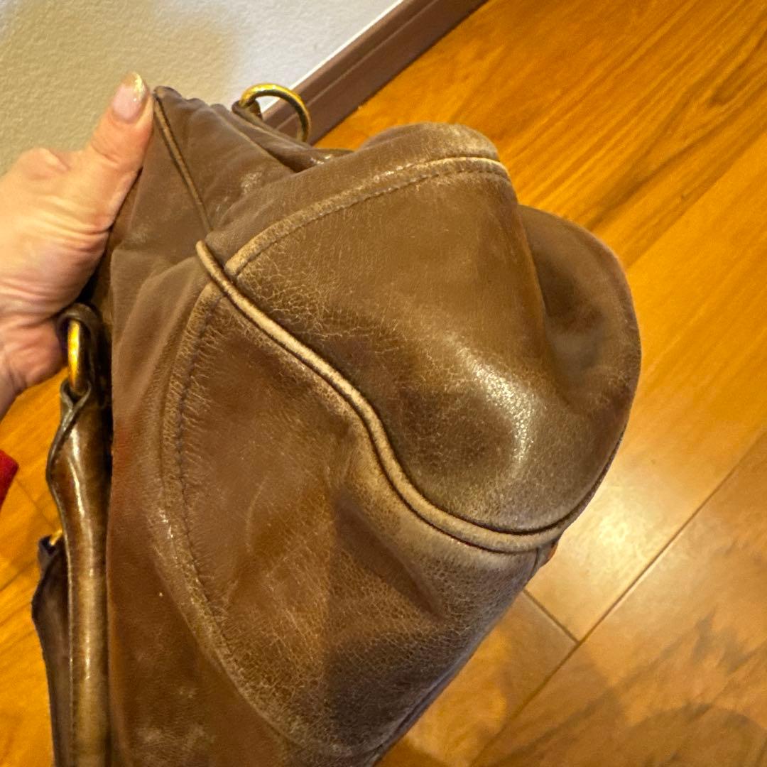 PRADA ブラウンレザー ハンドバッグ　ヴィンテージ加工　プラダ