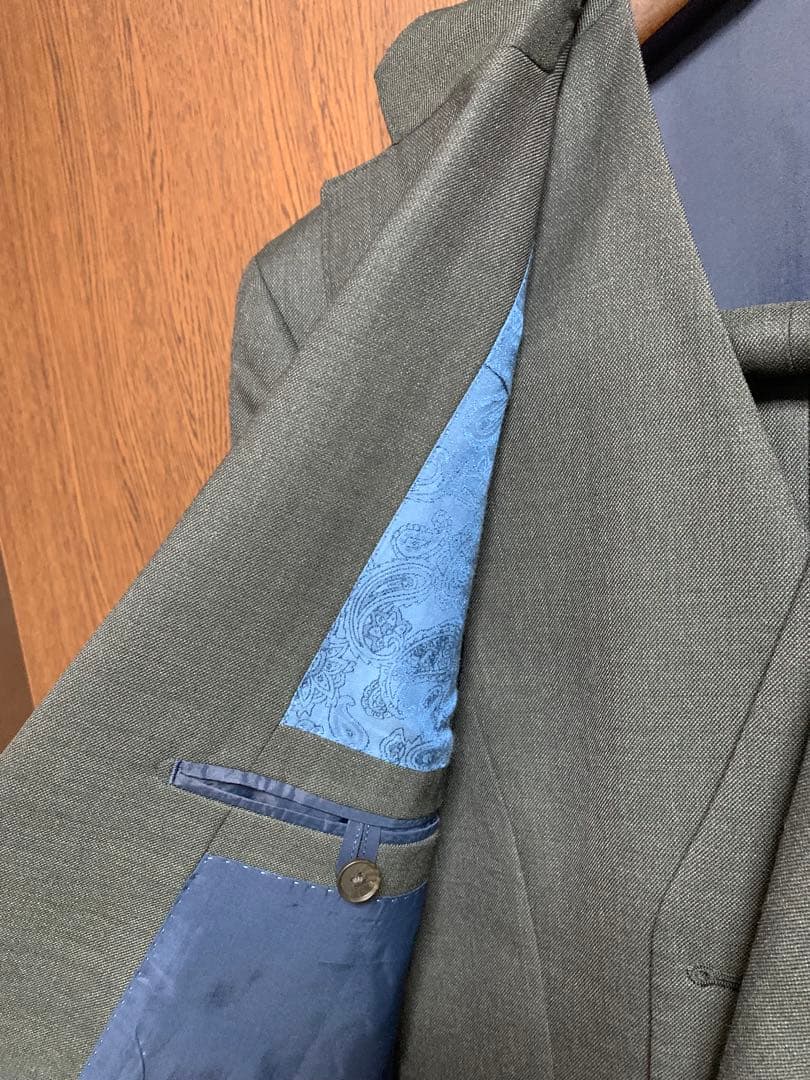 Y6新品！秋冬イタリアMARLANEウール100%オリーブ系3ピーススーツ！小訳