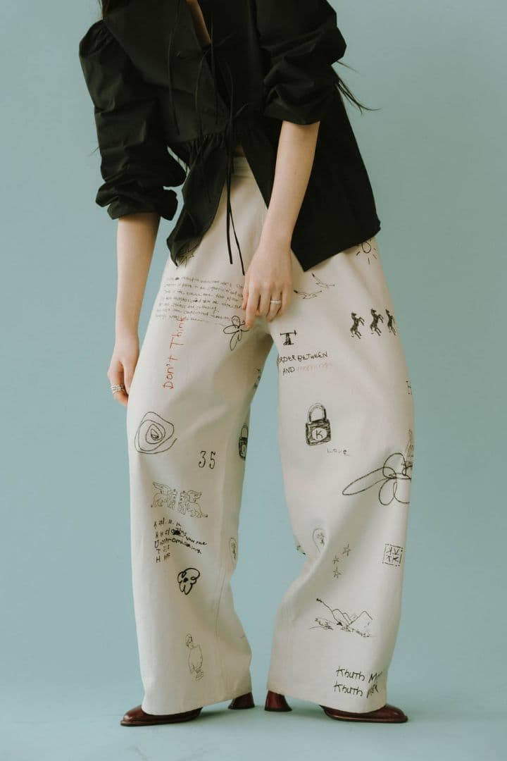 パンツ knuth marf high waist tattoo pants/white