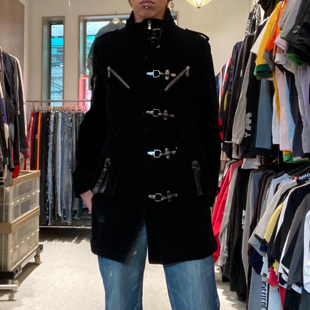 ネオお兄系 パンクy2k v系 ネックベルト ファスナー ギミック ベロアコート