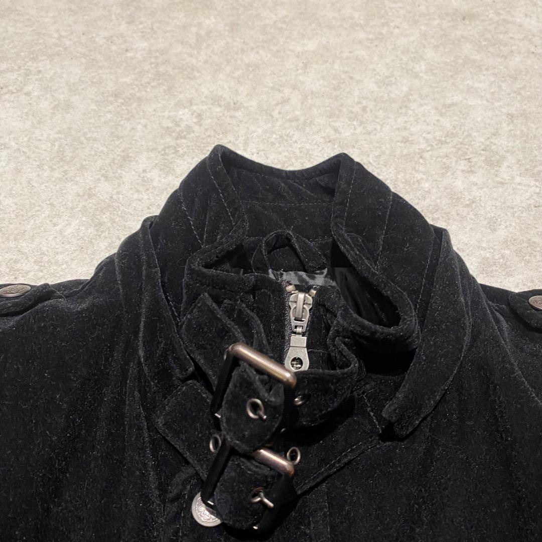 ネオお兄系 パンクy2k v系 ネックベルト ファスナー ギミック ベロアコート