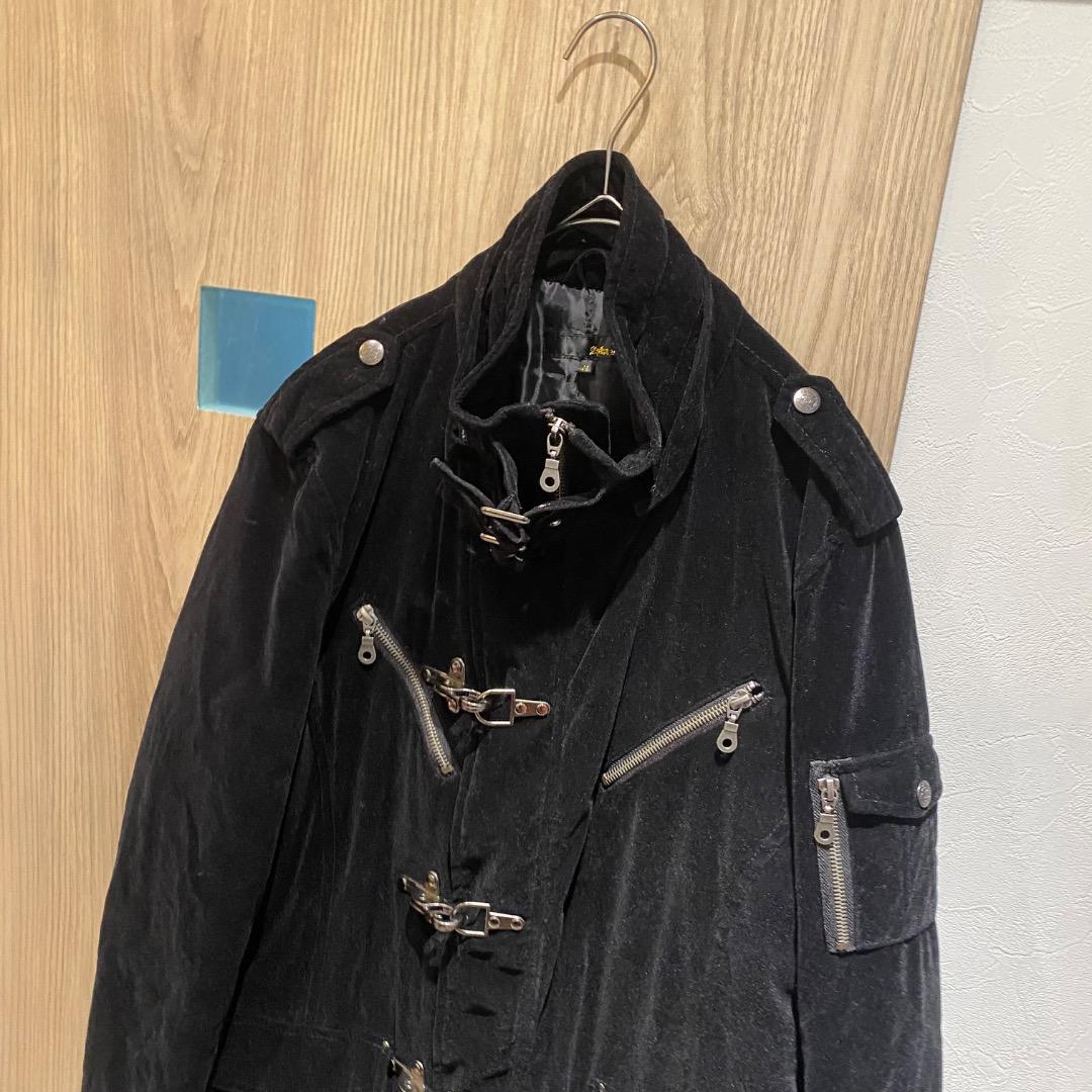 ネオお兄系 パンクy2k v系 ネックベルト ファスナー ギミック ベロアコート