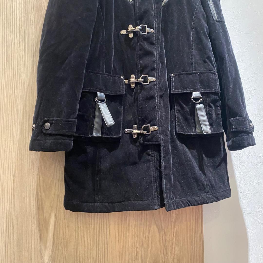 ネオお兄系 パンクy2k v系 ネックベルト ファスナー ギミック ベロアコート