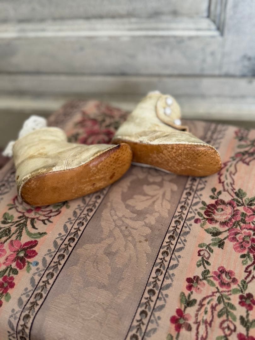 フランスアンティークベビーレザーブーツシューズホワイト