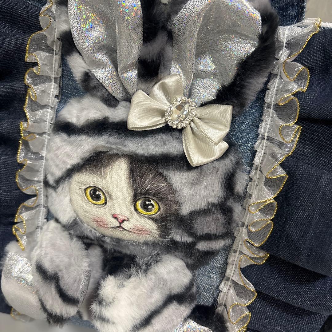 カ*ミ様 コヤンイサムチョン❇︎ふわふわタビー柄ファー❇︎バック❇︎デニムリメイ