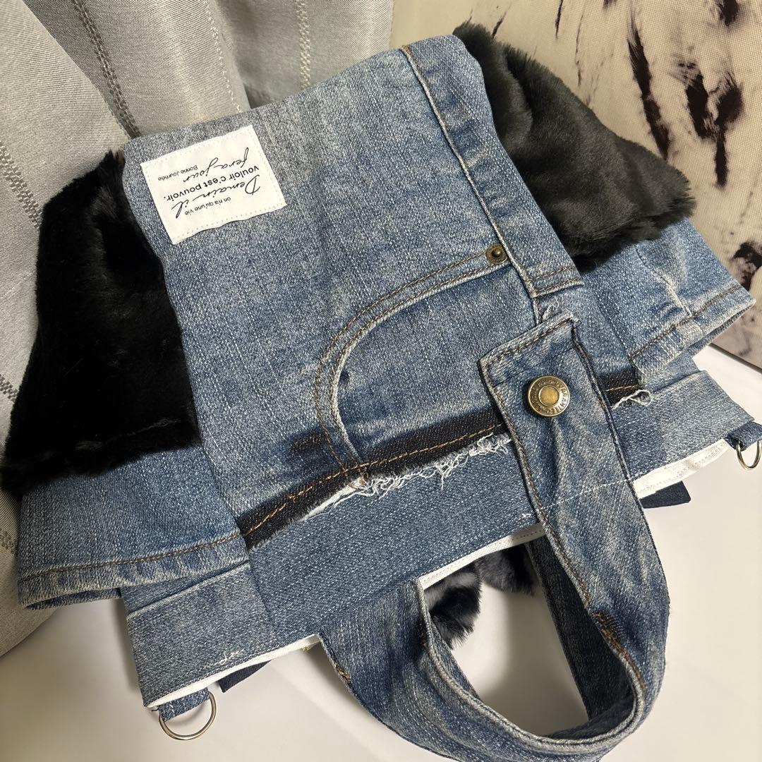 カ*ミ様 コヤンイサムチョン❇︎ふわふわタビー柄ファー❇︎バック❇︎デニムリメイ