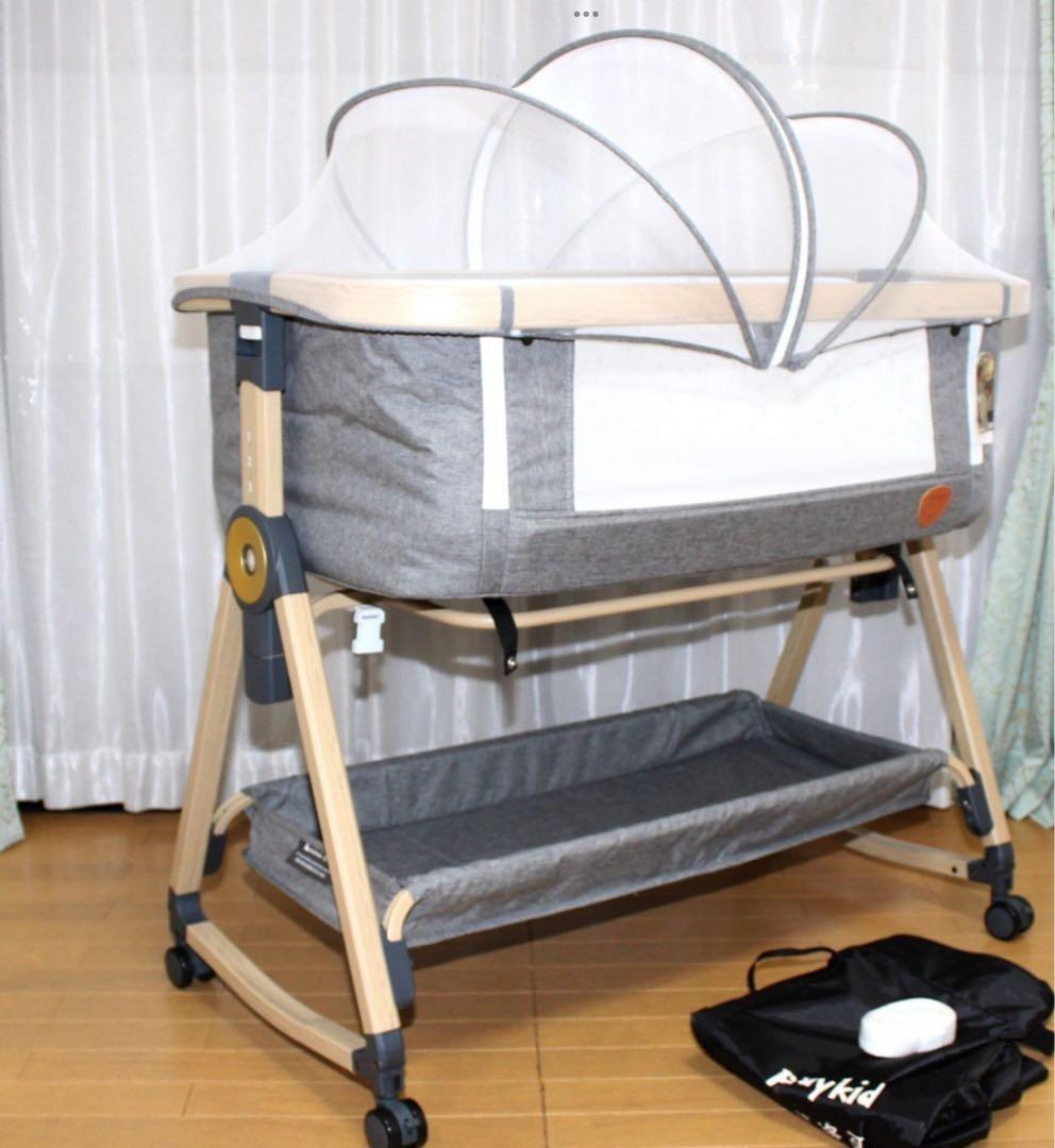 【新品】HZDMJベビーベッド添い寝折りたたみ ハイローベッドグレー