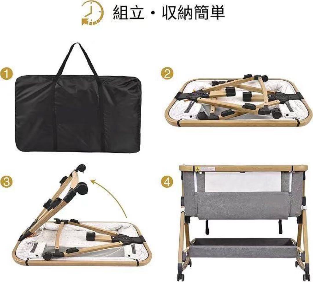 【新品】HZDMJベビーベッド添い寝折りたたみ ハイローベッドグレー