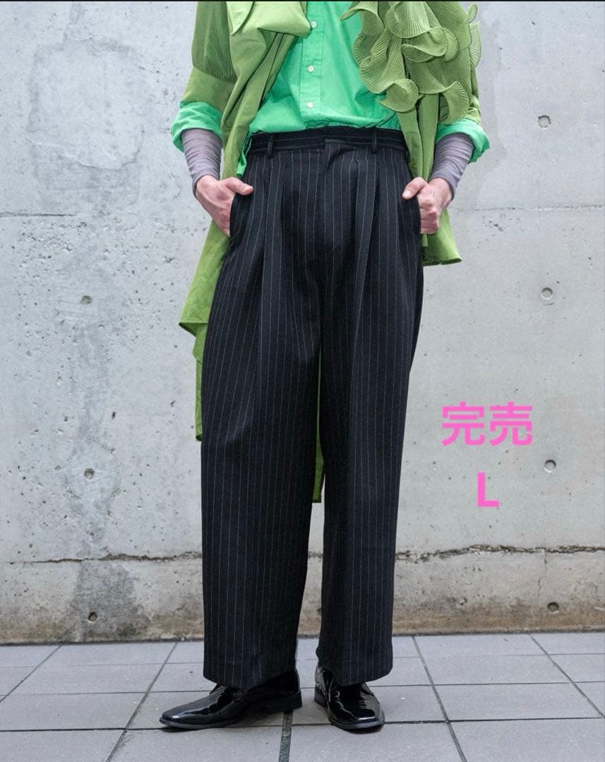 SHIKITARI WIDE STRIPE SLACKS スラックス ブラック