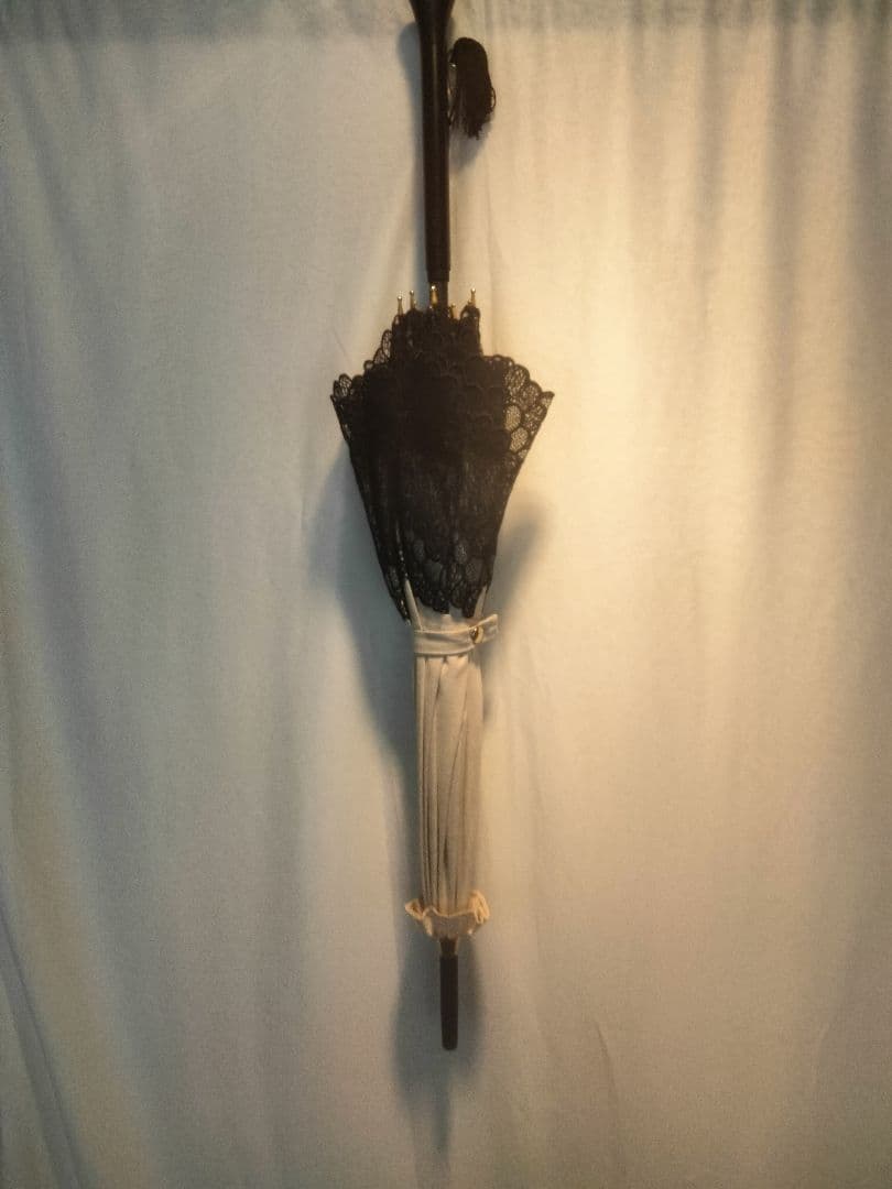 高級Pierre Vaux ピエールヴォー リネン 黒レース 日傘 フランス製