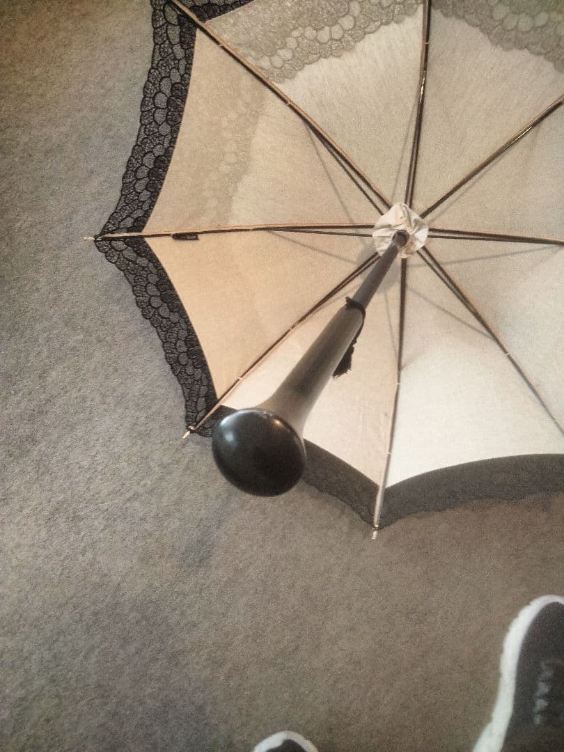 高級Pierre Vaux ピエールヴォー リネン 黒レース 日傘 フランス製