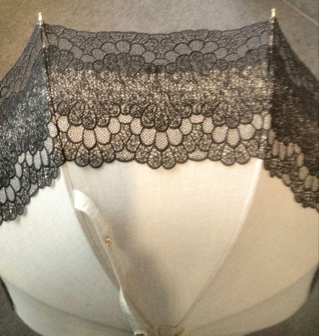 高級Pierre Vaux ピエールヴォー リネン 黒レース 日傘 フランス製