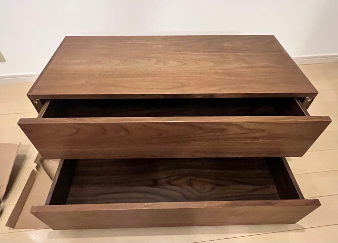 スチールユニットシェルフ用 ボックス 引出し2段 ウォールナット材突板　無印良品