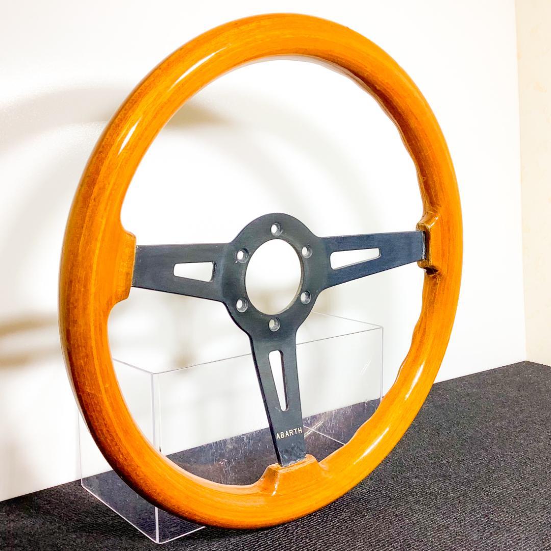 希少 ABARTH アバルト ウッドステアリング ブラックスポーク 当時物35φ