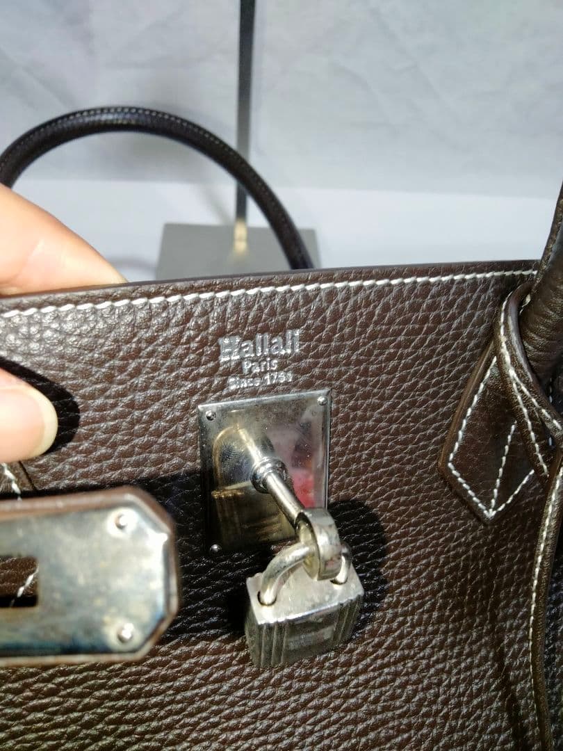 超美品 ハラリ HALLALI ハンドバッグ レザーシボ革 フランス老舗ブランド