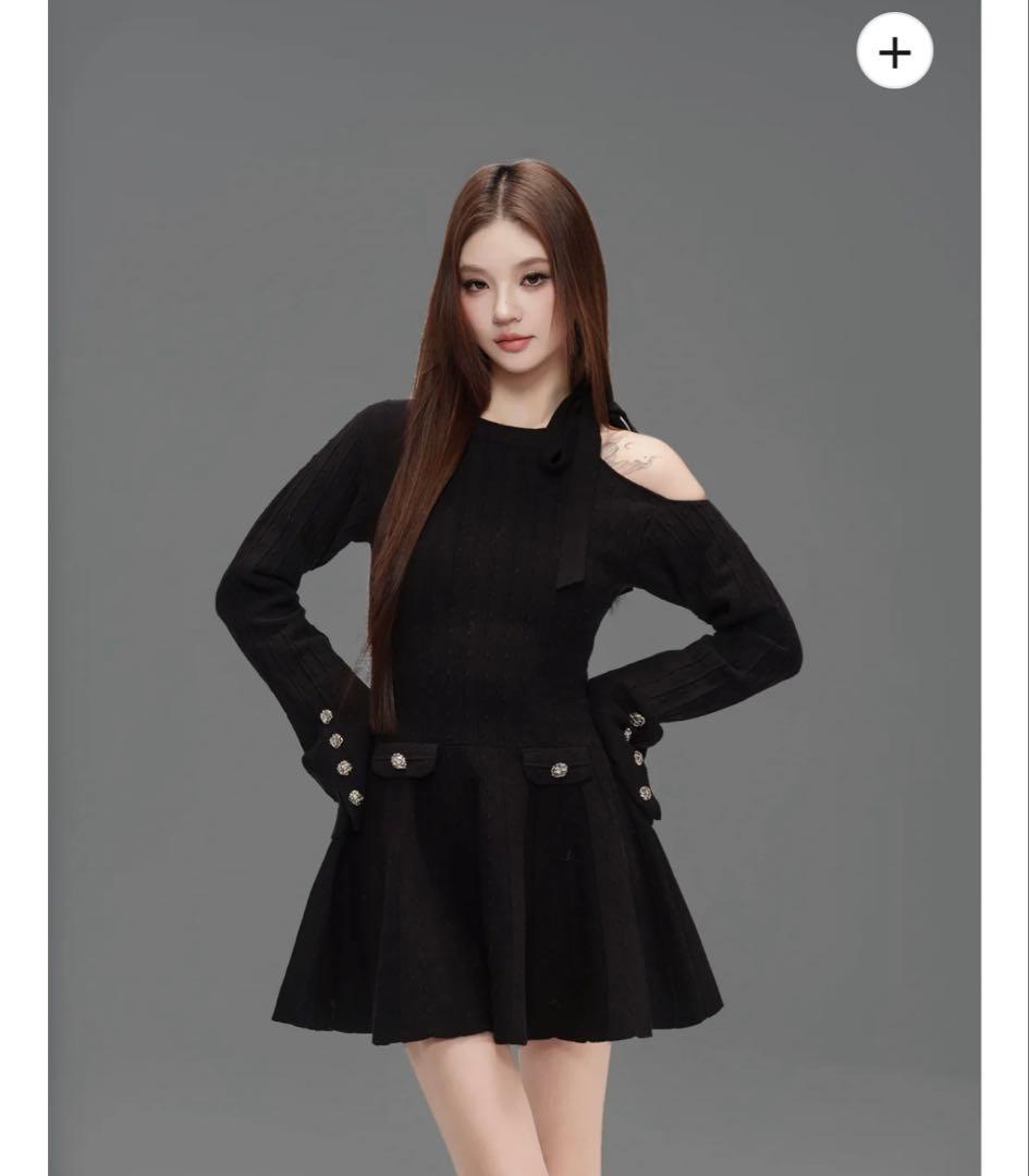 ワンピース ANDWANG Ribbon Flare Line Mini Dress