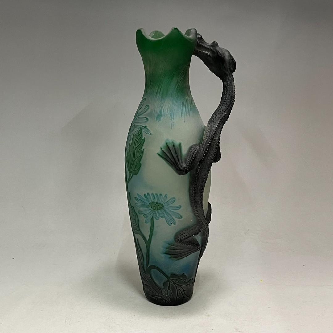 エミール　ガレ風　花瓶　被せガラス　蜥蜴紋　　 高さ30ｃｍ