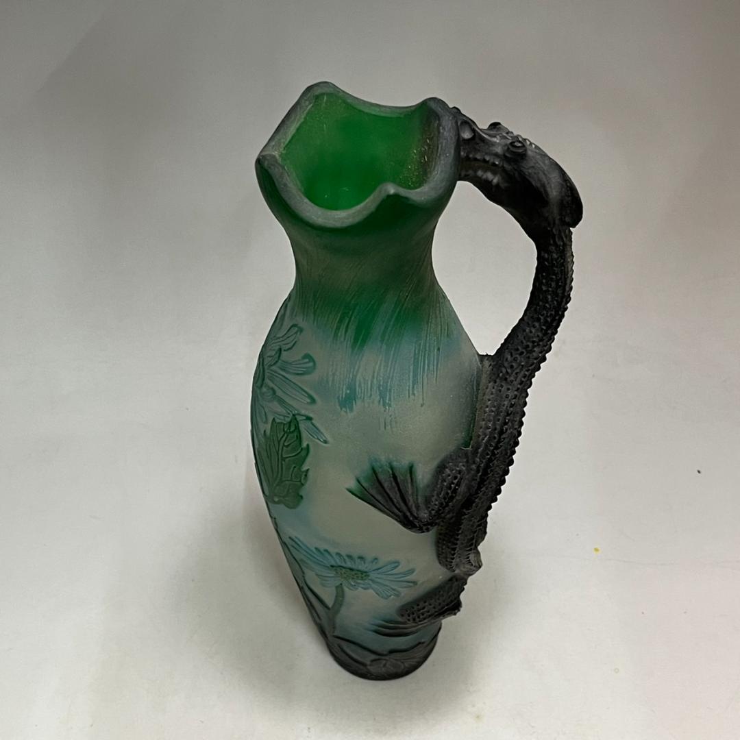 エミール　ガレ風　花瓶　被せガラス　蜥蜴紋　　 高さ30ｃｍ