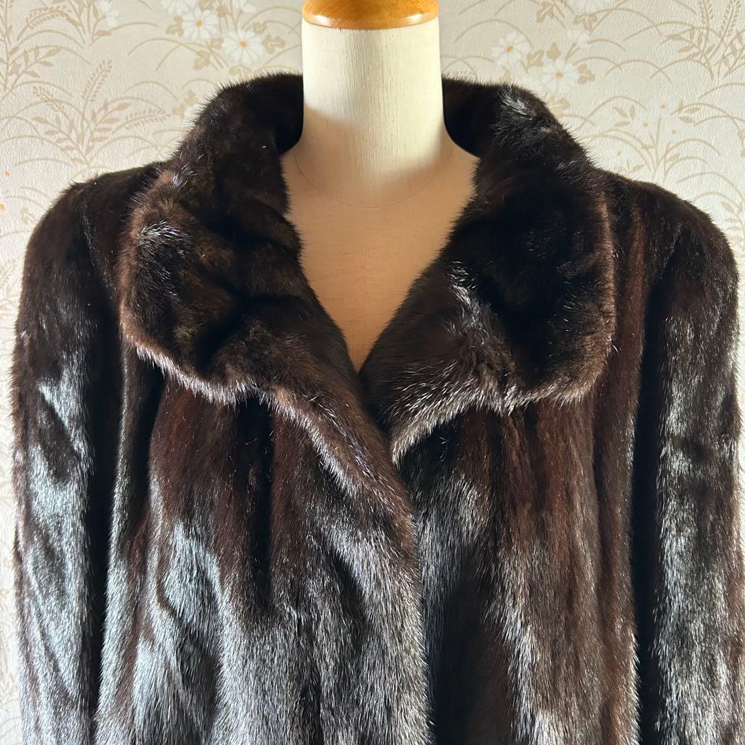 高級 SAFURON OSFUR ダークブラウン ミンクファーロングコート