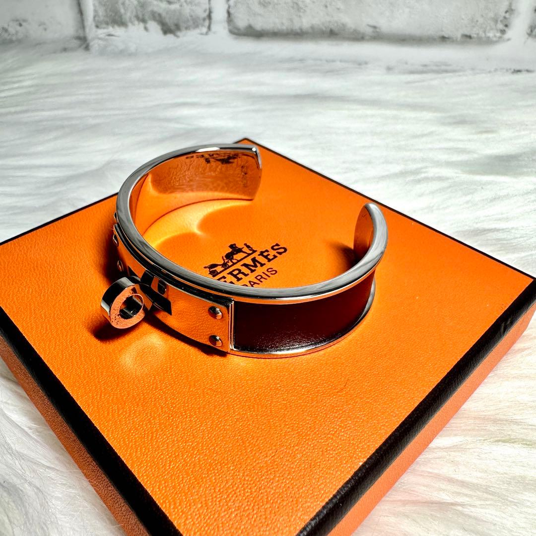 美品 エルメス ケリー ブレスレット バングル シルバー ブラウン 希少