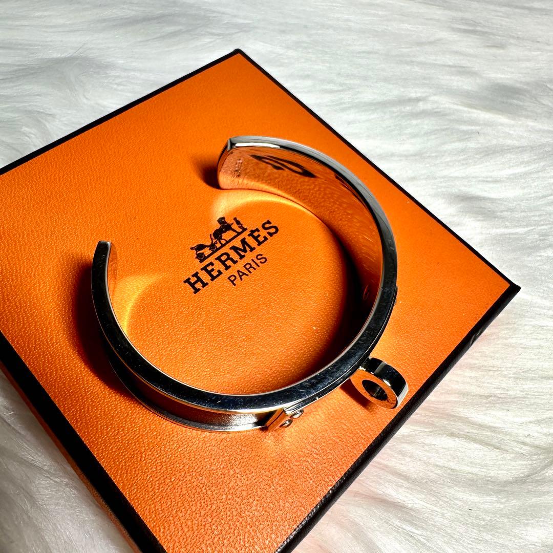 美品 エルメス ケリー ブレスレット バングル シルバー ブラウン 希少