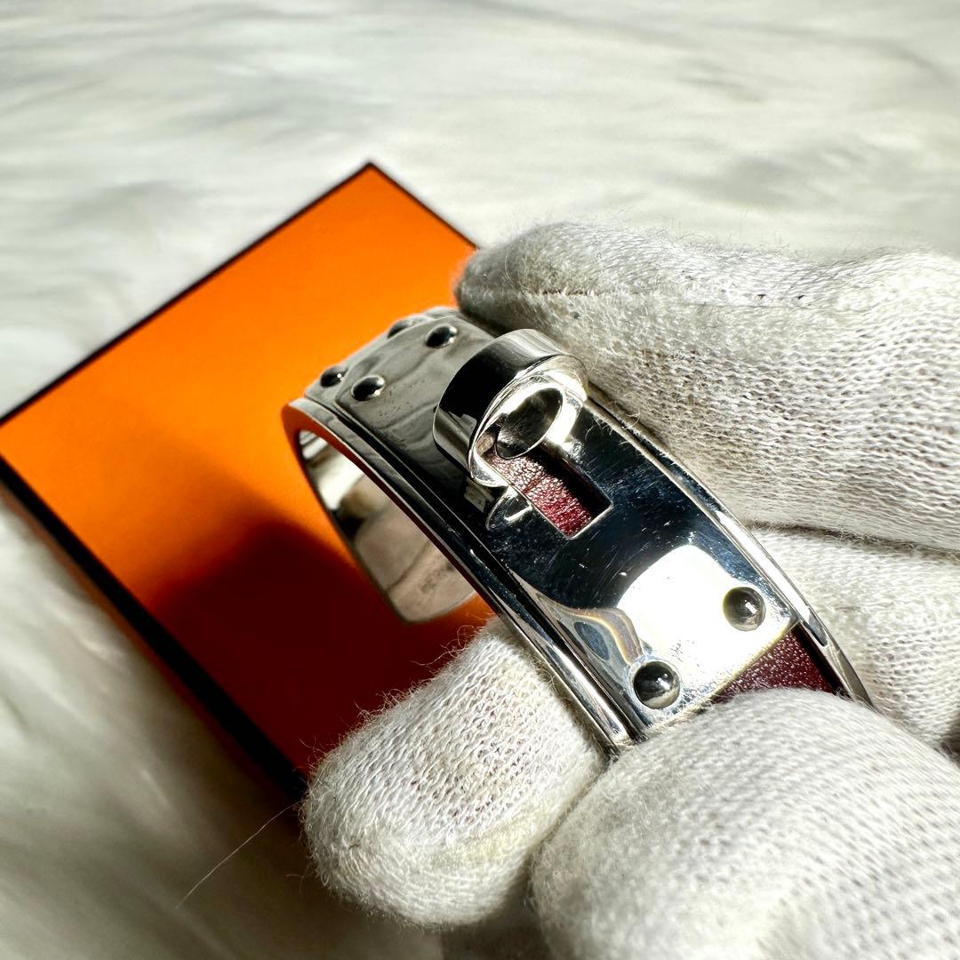 美品 エルメス ケリー ブレスレット バングル シルバー ブラウン 希少