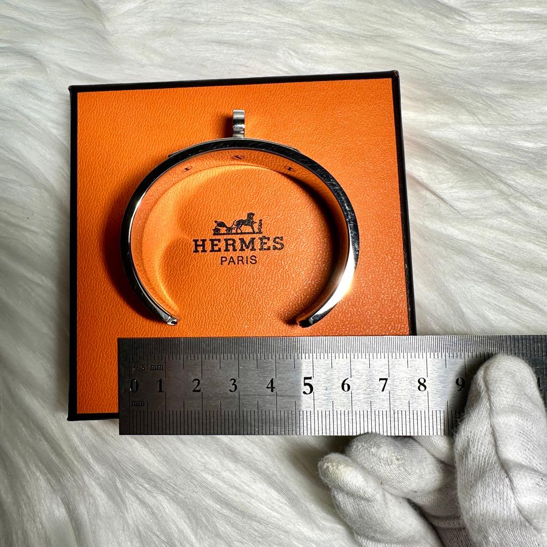 美品 エルメス ケリー ブレスレット バングル シルバー ブラウン 希少