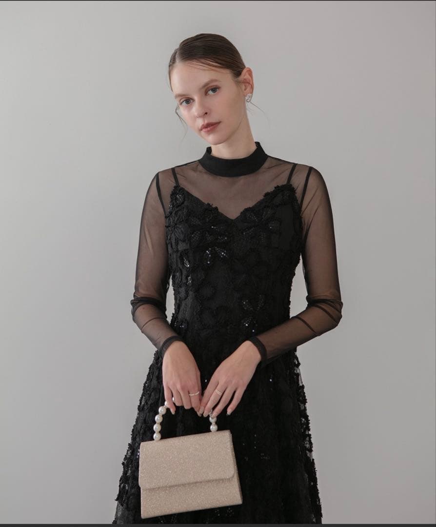 Leja レース装飾 ブラックパーティードレス