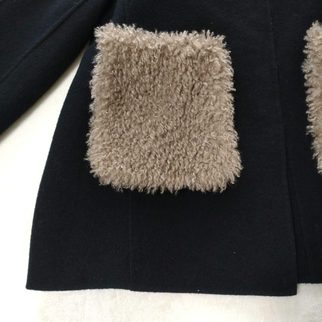 マーレンダム　ハーフリバーコート　ノーカラー　ウール　ボアポケット　黒　40