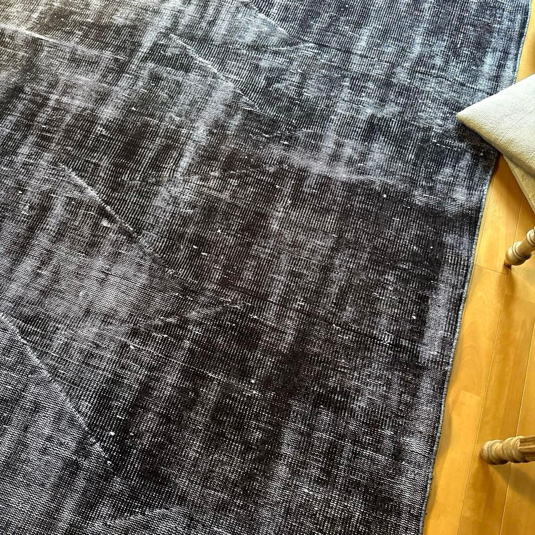 大判151×260 オーバーダイ　ブラックダークグレイ　トルコヴィンテージラグ