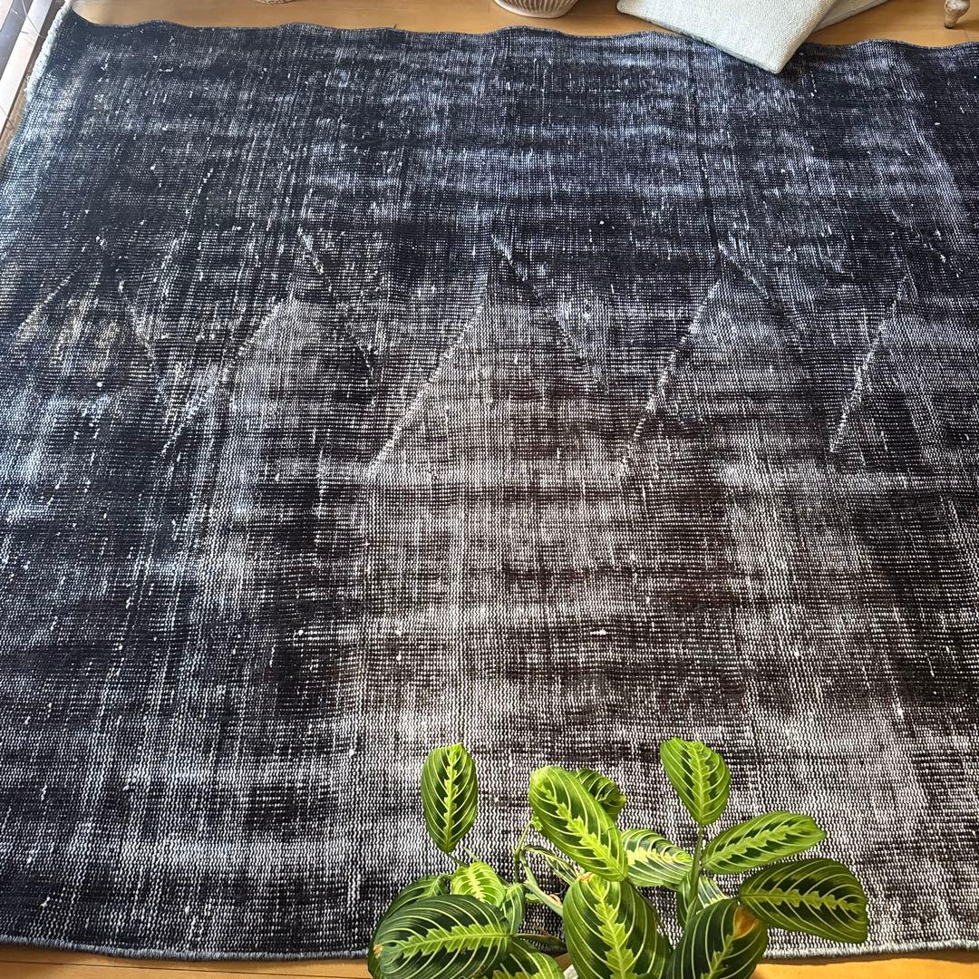 大判151×260 オーバーダイ　ブラックダークグレイ　トルコヴィンテージラグ