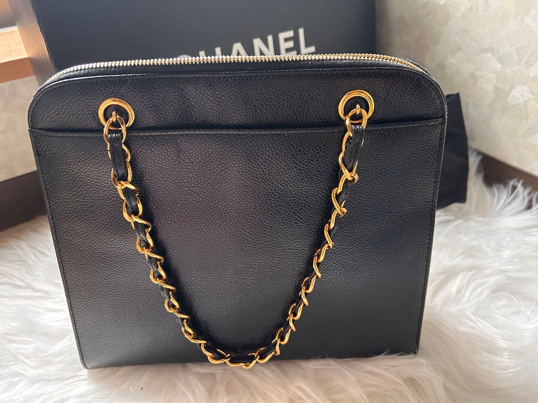 CHANEL キャビアスキン　ダブルチェーンハンドバッグ　ヴィンテージ
