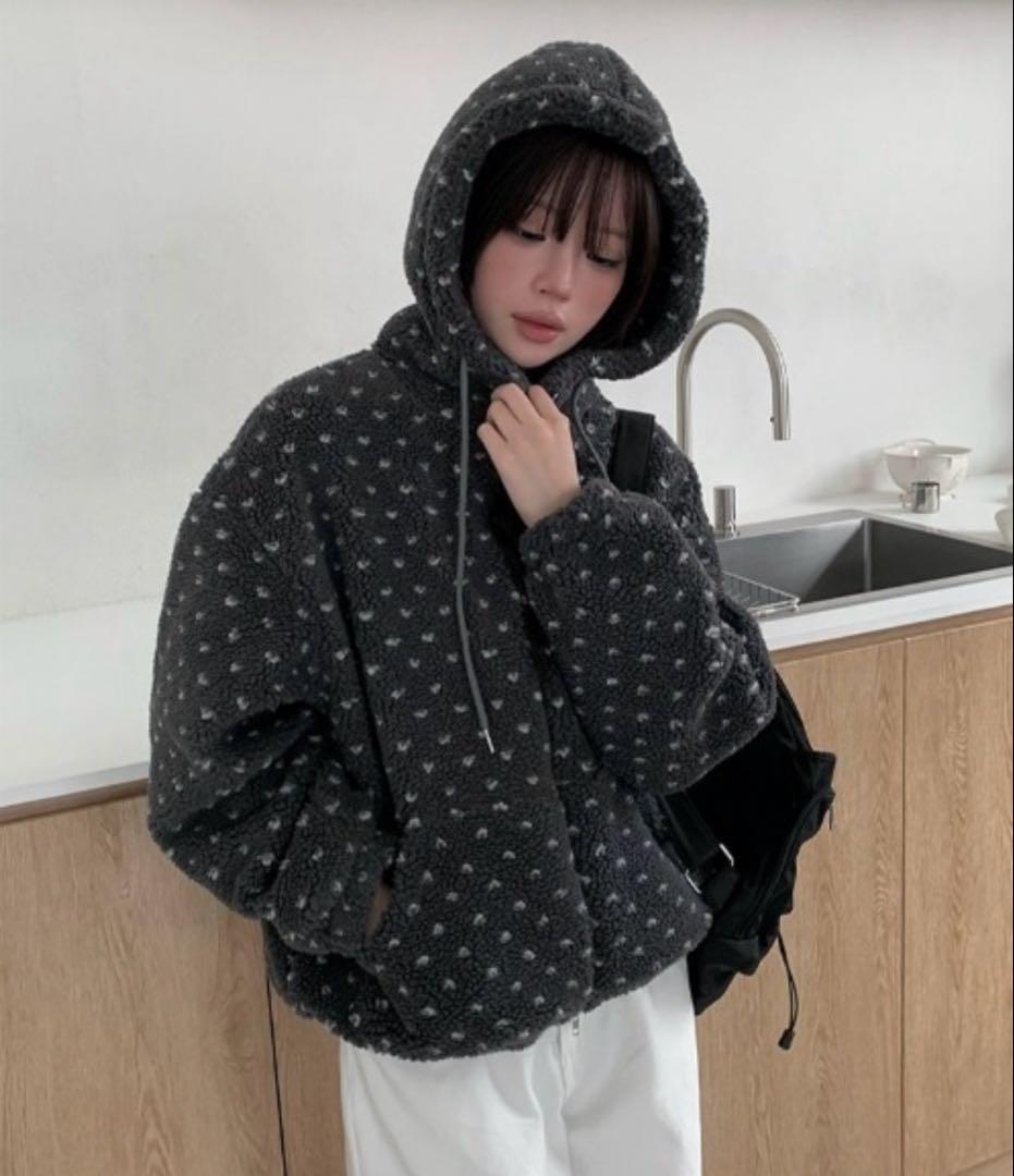 anyonemore ハート柄フリースジップパーカー