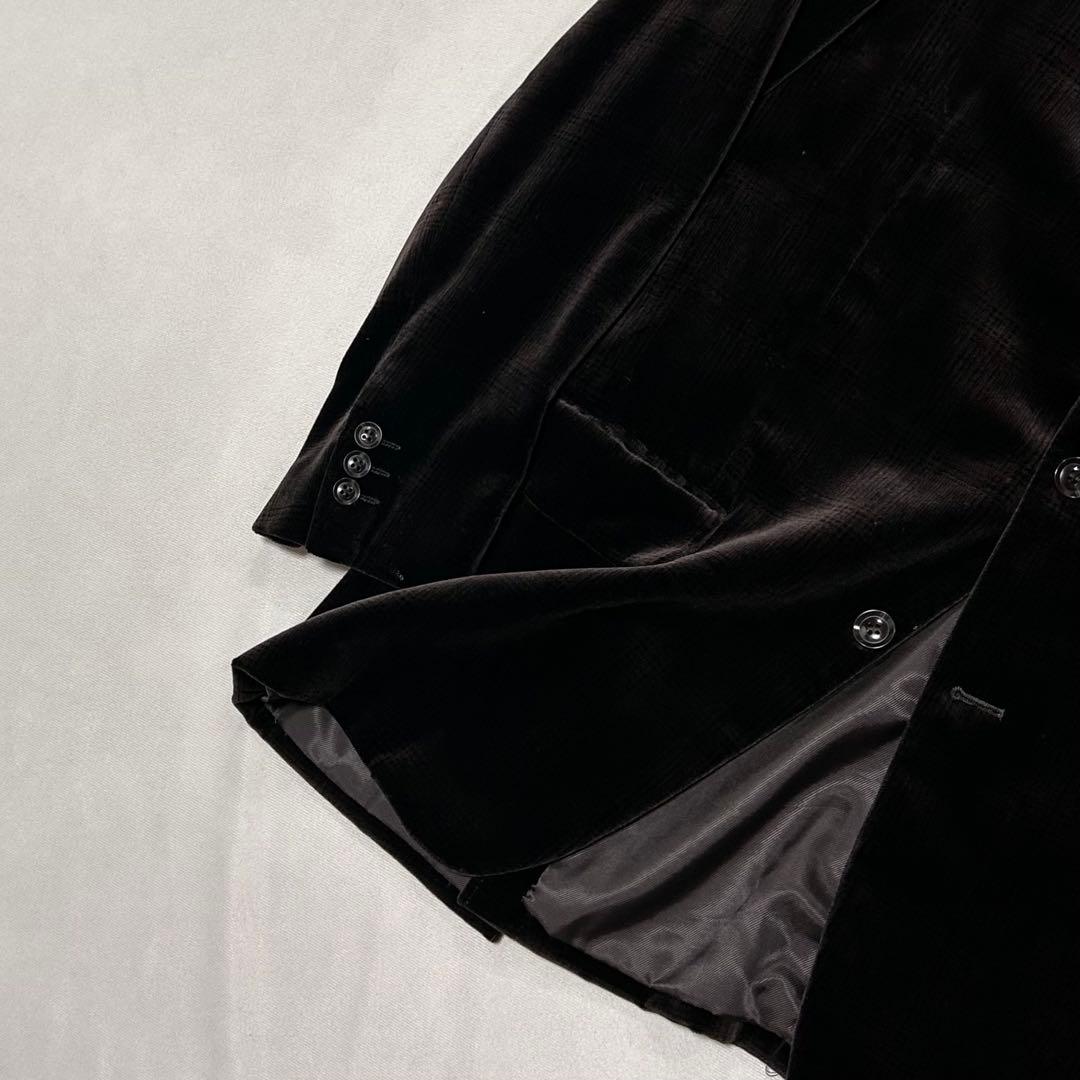 00s レーヨン ベロア テーラードジャケット ヘアラインチェック 光沢 艶