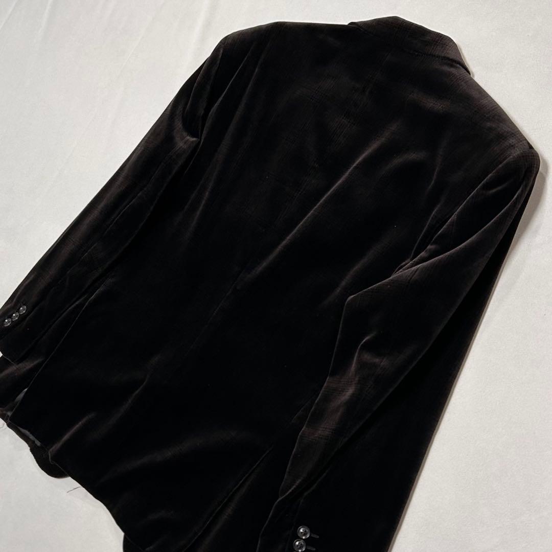 00s レーヨン ベロア テーラードジャケット ヘアラインチェック 光沢 艶