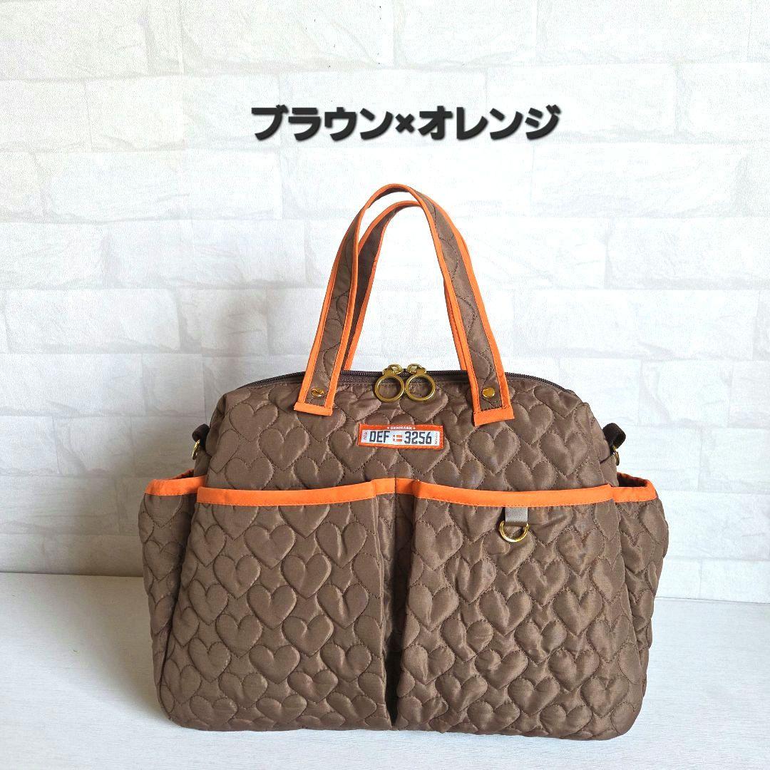 マチャ抹茶様　ポケットいっぱいトートバッグ(L)　ブラウン×オレンジ