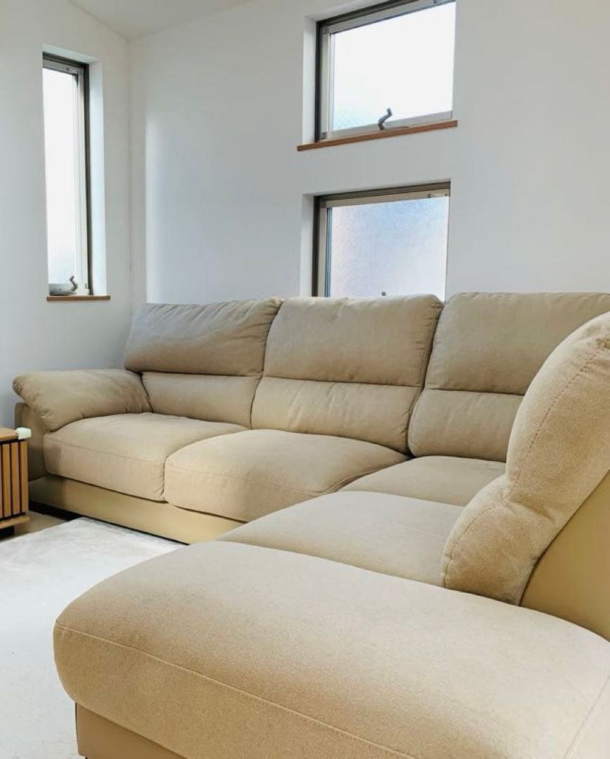 【1/2】布張りカウチソファ(ウォール3KD LC BE)【禁煙・NOペット】