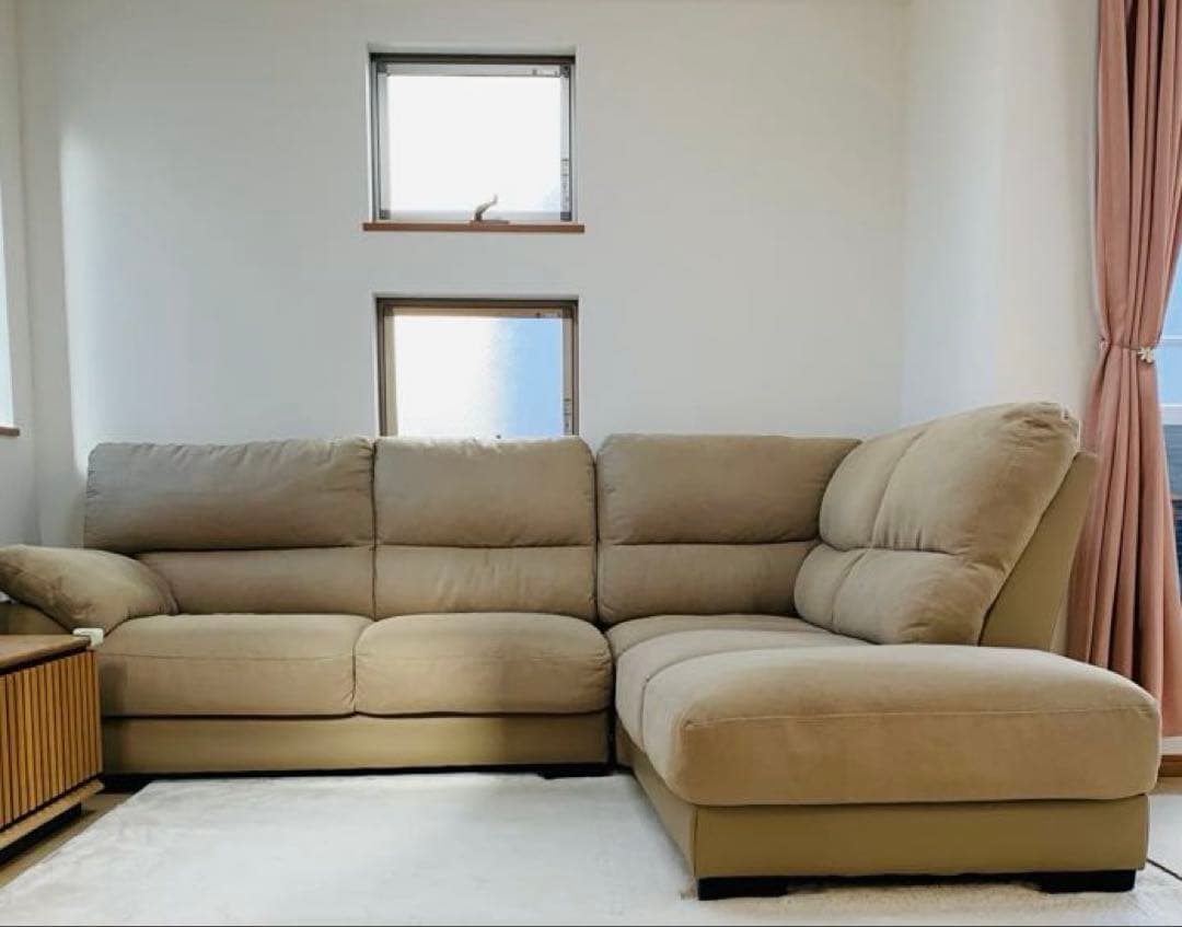 【1/2】布張りカウチソファ(ウォール3KD LC BE)【禁煙・NOペット】