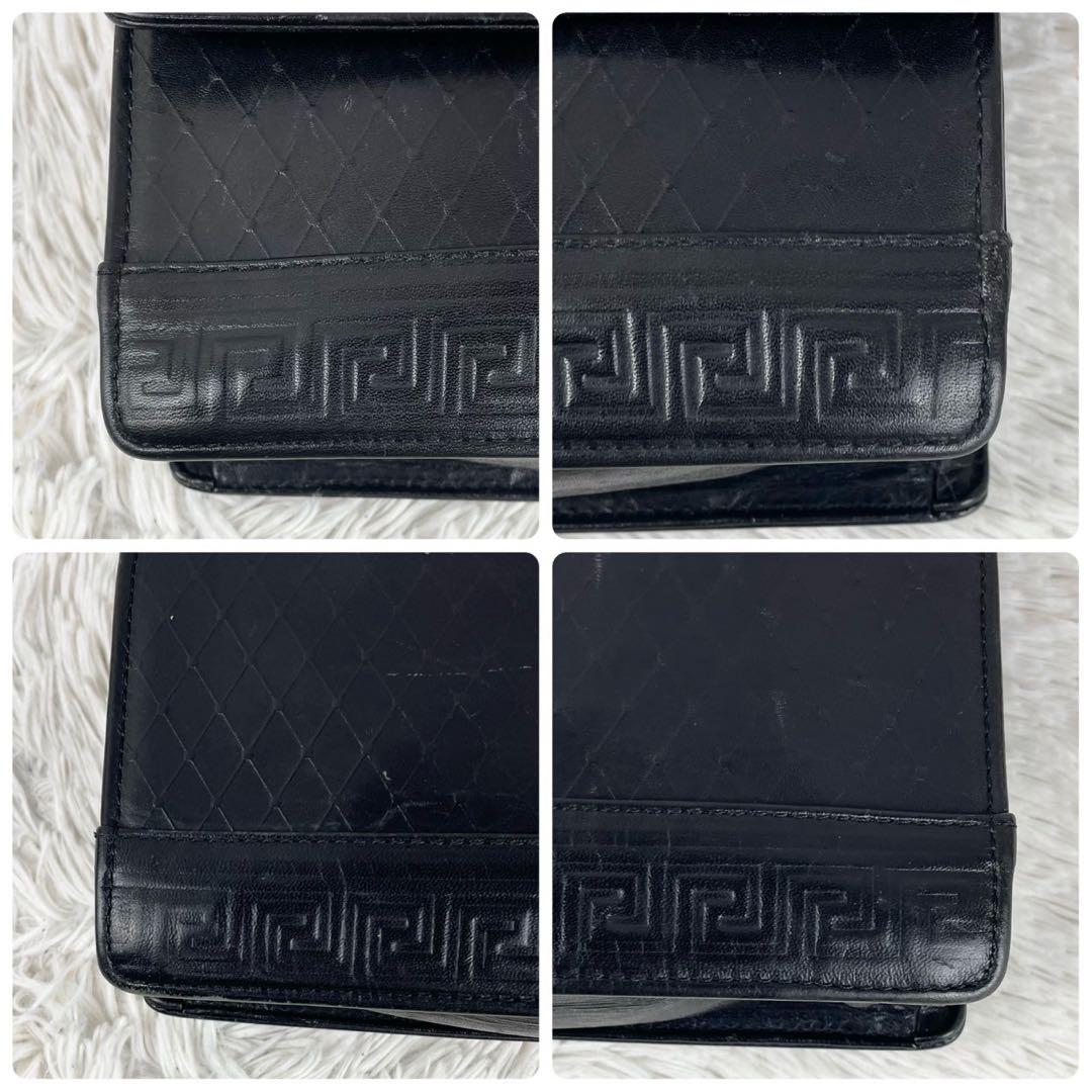 美品 ヴェルサーチ レザー クラッチバッグ サンバースト キルティング 黒