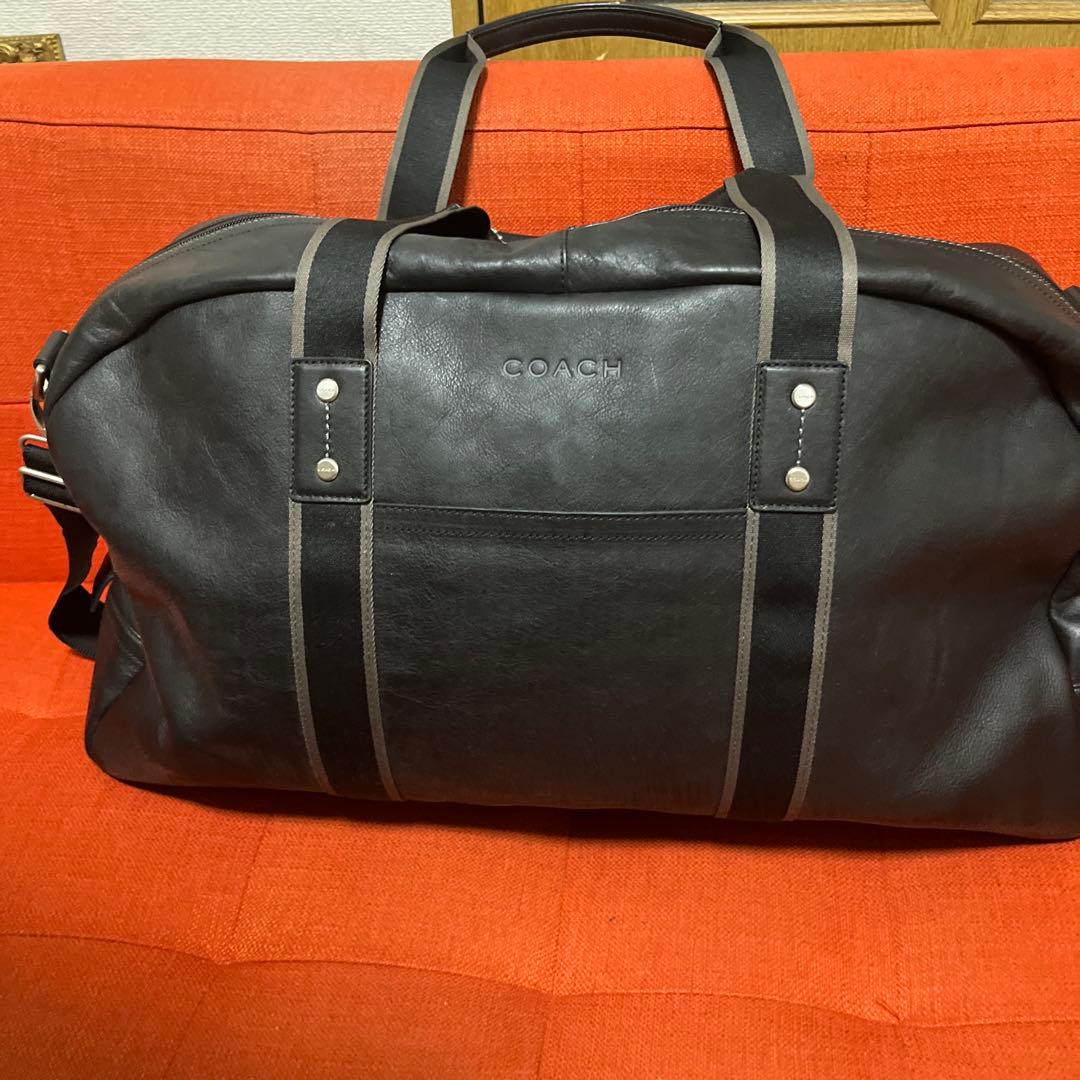 美品COACH ブラックレザーボストンバッグ 旅行ドックタグ付コーチ
