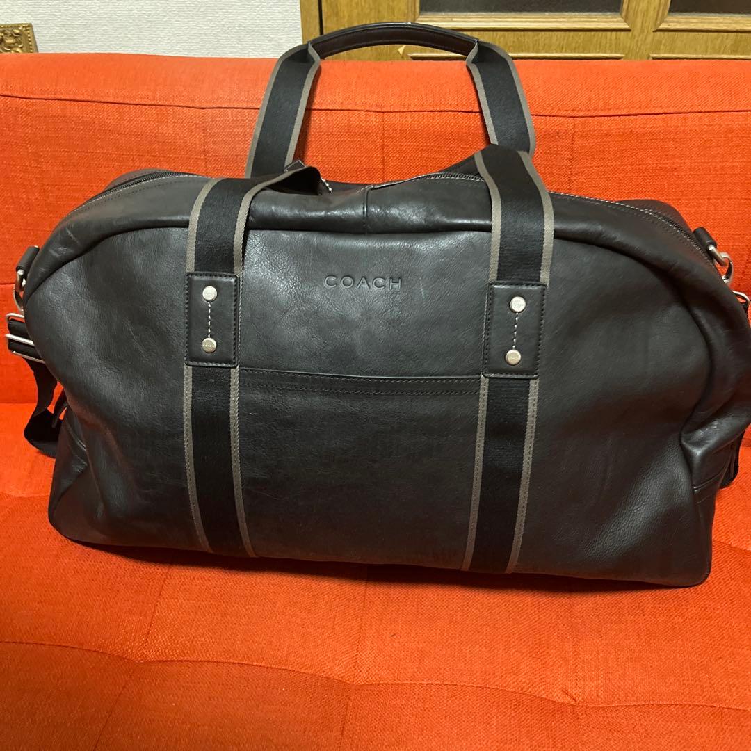 美品COACH ブラックレザーボストンバッグ 旅行ドックタグ付コーチ