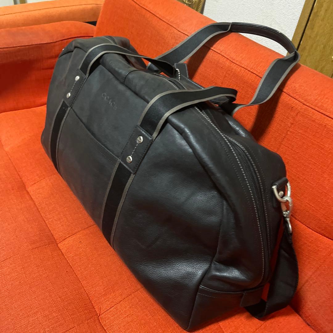 美品COACH ブラックレザーボストンバッグ 旅行ドックタグ付コーチ