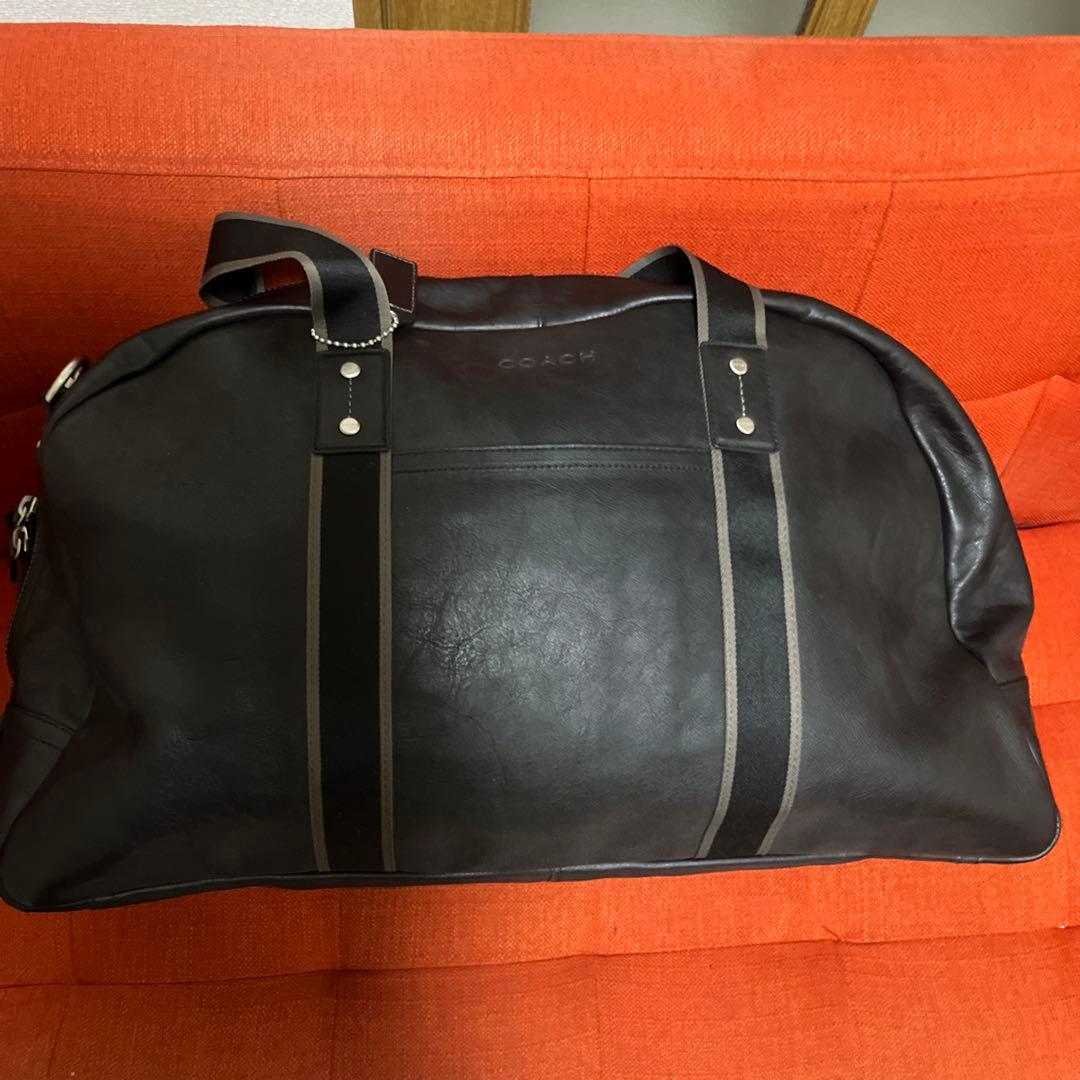 美品COACH ブラックレザーボストンバッグ 旅行ドックタグ付コーチ