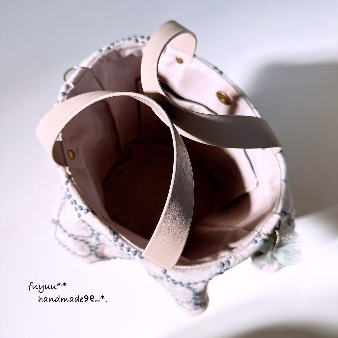 ハンドメイド⑅﻿丸底バケツ型のフリルバッグ ミナペルホネン Lulu タンバリン