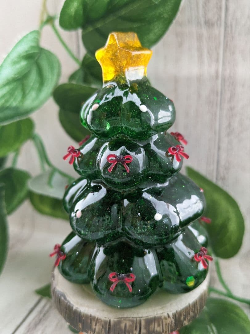 【つねりん】グリーンクォーツのリボンいっぱいツリー形オルゴ☆他５点